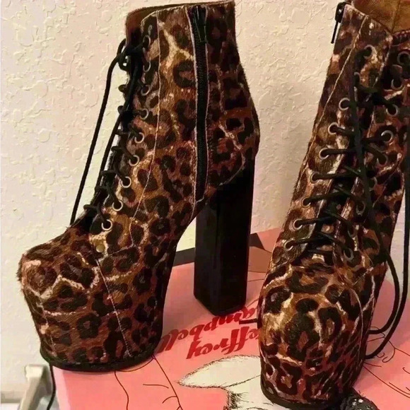 Jeffrey Campbell Womens Tan Leopard Print Lace-Up Platform Boots Size 7M - Picture 6 of 14